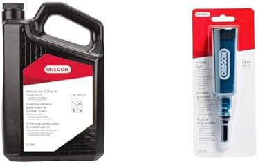 Oregon Premium Bar and Chain Oil, Grease Gun for Chainsaws - 1 Gallon Bottle Oil, Pre Loaded Lubricant Gun