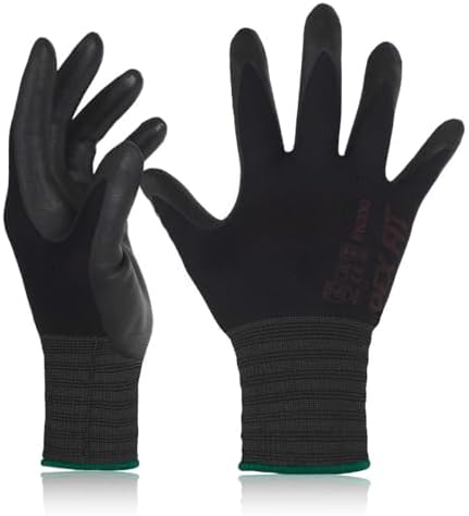 DEX FIT Nitrile Work Gloves FN330, 3D Comfort Fit, Touchscreen Grip Gloves for Warehouse, Construction, Package Handling, Delivery & General Work, Men & Women, Black, M, 12 Pairs