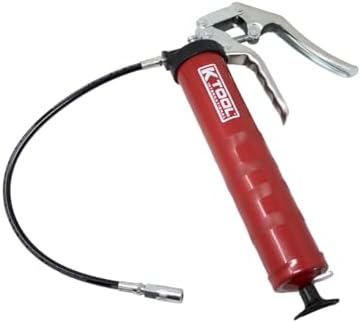 K Tool International 73933 Pistol Grip Grease Gun for Garages, Repair Shops, and DIY, 5,000 lbs. Capacity, Die-cast Aluminum Head, 14oz Bulk or Suction Fill, 3-Way Loading, 18" Flexible Hose, Red