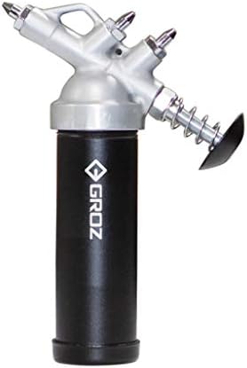 Groz Mini Push Type Grease Gun, 1000 PSI Steel Barrel for Impact Wrench Flush Fittings, 3 oz Cartridge, Die-Cast Aluminum Head, 3 Needle Nozzles 0.028"/0.039"/0.055" (43105)