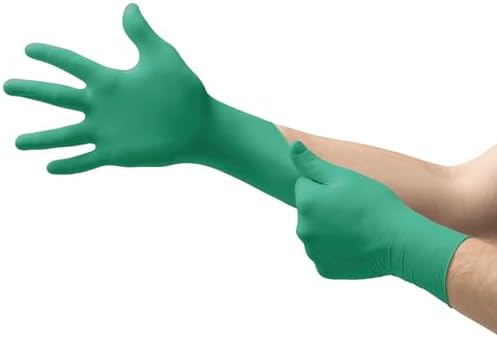 Ansell TouchNTuff 92-600 Nitrile Lightweight Glove with Beaded Cuff, Chemical/Splash Resistance, Powder Free, 4.7mil Thickness, 240mm Length, Size 10, Green (Box of 100)