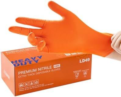LANON 8mil Orange Disposable Nitrile Gloves,Mechanic,Heavy Duty,Medium