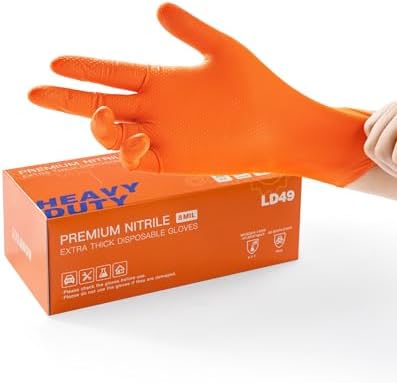 LANON 8mil Orange Disposable Nitrile Gloves, Mechanic, Heavy Duty, Food Safe, Latex Free, Powder Free, Fully-Diamond Textured, XXL