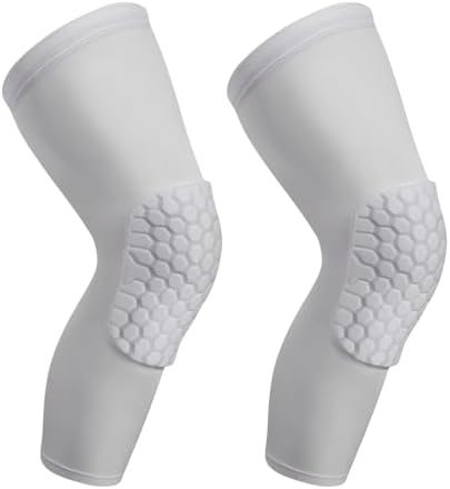 SUJAYU 2 Pack Basketball Knee Pads Sleeves, Honeycomb Anti Collision Knee Pads Leg Compression Sleeves, Outdoor Sports Sleeves for Skating Wrestling Soccer Football Volleyball (White, Small)