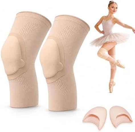 Dance Knee Pads for Women, Gel Knee Sleeves with Ballet Toe Pads