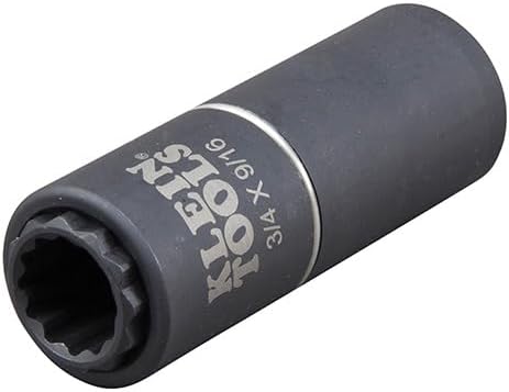 Klein Tools 66001 2-in-1 Impact Socket, Sizes 3/4-Inch and 9/16-Inch Hex, 12-Point Deep Socket Wrench with 1/2-Inch Drive