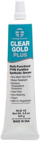 TTL Clear Gold Plus PTFE Grease, Clear, 3.5 oz – NSF H1 Food Grade Multi-Purpose Lubricant for O-Rings, Bearings, Garage Doors, Power Tools, Automotive, 3D Printers – Non-Melt, Rust Resistant