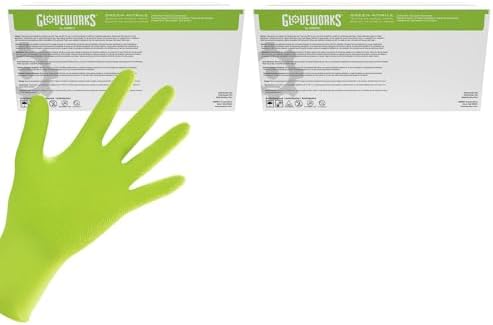 GLOVEWORKS HD Green Gloves, 8 Mil, Disposable, Heavy Duty Raised Diamond Grip, Latex Free, Mechanic Glove, XL, 2 Cases of 1000