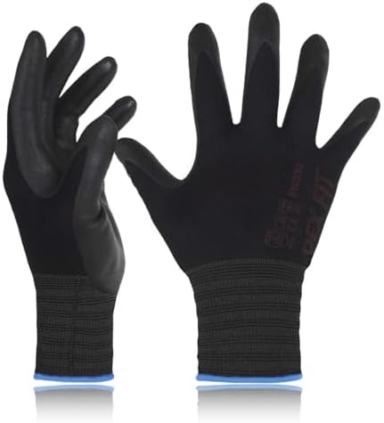 DEX FIT Nitrile Work Gloves FN330, 3D Comfort Fit, Touchscreen Grip Gloves for Warehouse, Construction, Package Handling, Delivery & General Work, Men & Women, Black, XS, 12 Pairs