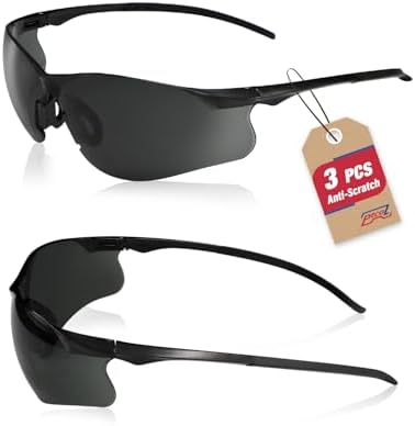 Safety Glasses 3 Pack Smoke Tinted: ANSI Z87.1 Certified Anti-Scratch Polycarbonate Lens UV Protection for Construction & Cycling, Woodworking & Lab Lightweight Sofety Nose Pad Unisex