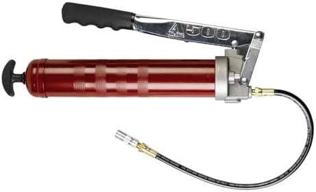 Alemite 500-E Lever Action Grease Gun, Professional Series, 18" Flexible Hose, 16 oz or 24 oz Capacity, up to 10,000 psi Pressure, Rugged Aluminum Head, Vinyl Grip, 3 Way Loading, Bleeder Valve