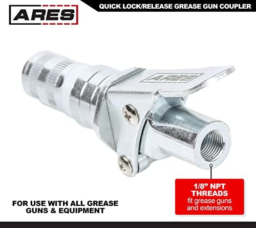 ARES 54022 – 2-Piece Quick Lock & Release Grease Gun Couplers – Leak-Free Lock-on Design – 12,000 PSI Maximum Pressure Rating - Compatible with Pneumatic and Manual Grease Guns