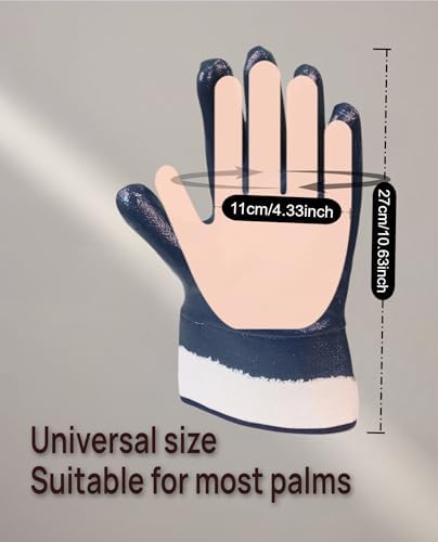 12 Pairs Nitrile Coated Safety Work Gloves, Fuel Gloves for Oil Hauler Blue Chemical & Water Resistant Gloves