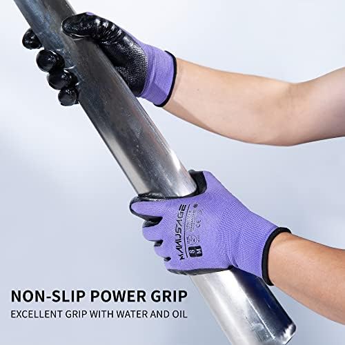 MANUSAGE Safety Work Gloves Nitrile For Men and Women, with Touchscreen Fingers, Men's Work Gloves with Grip, Mechanics Gloves (Size XXL, Purple, 6-pairs)