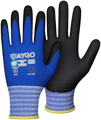 KAYGO Safety Work Gloves, MicroFoam Nitrile Coated, Men Women,KG18N