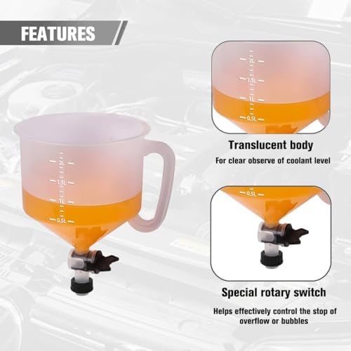 Zpana 15PCS Car Coolant Funnel Kit, No-Spill Vehicle Radiator Filling Funnel Bleeder with Adapters, No-Leak Auto Radiator Burping Filler, Universal for SUV RV Truck (Yellow)