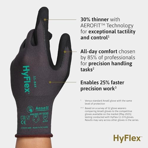 Ansell HyFlex Multi-Purpose Touchscreen Work Gloves with Aerofit Precision Comfort Technology