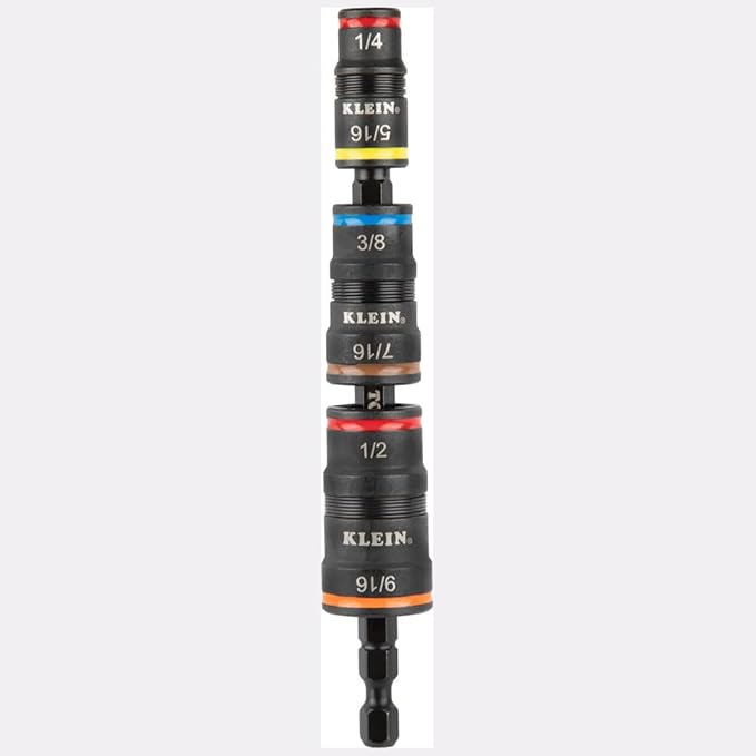 Klein Tools 32910RCHT Impact Driver, 7-in-1 SAE Impact Socket Set with Ratcheting Handle, Flip Socket with 1/4, 5/16, 3/8, 7/16, 1/2 and 9/16-Inch Nut Driver Sizes and 1/4-Inch Bit Holder