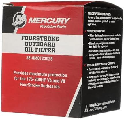 Mercury 8M0123025 Replacement Oil Filter for Select Mercury V6 and V8 FourStroke Outboards