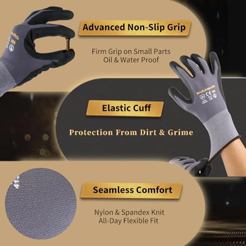Microfoam Nitrile Coated Work Gloves Men, 5/10 Pairs