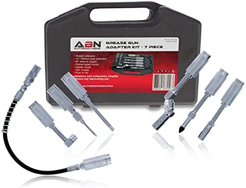 ABN Lube Accessory Kit - 7pc Automotive Universal Grease Coupler Kit and Grease Gun Attachments with Carrying Case