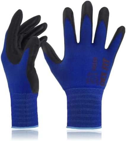 DEX FIT Nitrile Work Gloves FN330, 3D Comfort Fit, Touchscreen Grip Gloves for Warehouse, Construction, Package Handling, Delivery & General Work, Men & Women, Blue, XS, 3 Pairs