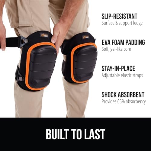 GORILLA GRIP® Knee Pads for Work, Gel Cushion Soft Foam for Men Orange