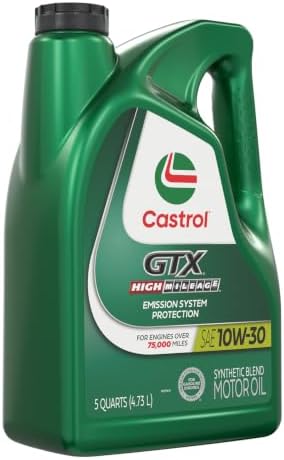 Castrol GTX High Mileage 10W-30 Synthetic Blend Motor Oil, 5 Qt, Pack of 3