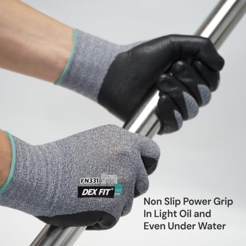 DEX FIT Premium Work Gloves FN331, Thin Nitrile Grip, Gray, M, 1 Pair