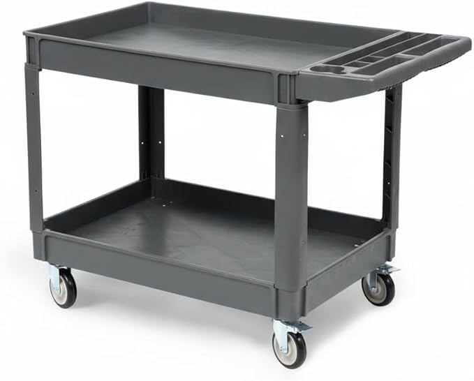2 Tier Metal Utility Cart,330 Lbs Metal Heavy Duty Utility Cart On Wheels,2 Shelf Steel Rolling Tool Cart, Tool Storage Organizer for Mechanic, Garage, Workshop, Warehouse (Gray, 46x25x33.5)
