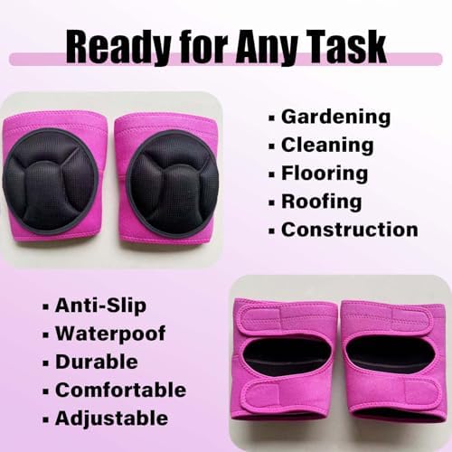 Women' s Work Knee Pads Adjustable - Thick Foam Padding, Pink Extra Large