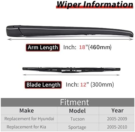 OTUAYAUTO Replacement for 2005-2009 Hyundai Tucson, 2005-2010 Kia Sportage Rear Windshield Wiper Arm Blade Set - OEM Factory