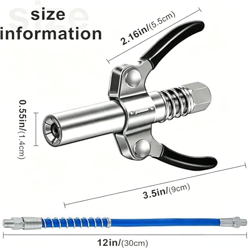 Grease Gun Coupler Kit with 12" Spring Flexible Hose & 3 Grease Fittings