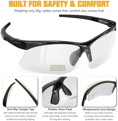OXG 6 Pack Anti-Fog Safety Glasses, ANSI Z87+ Impact & Scratch Resistant Protective Eyewear for Work, Lab, Construction