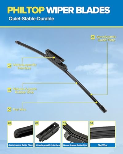 PHILTOP 24" 21" 14"Windshield Wiper Blades Replacement for 2003-2008 Pilot Premium All Weather Front Rear Wipers Set (Pack of 3)
