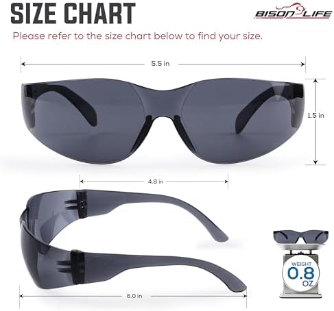 BISON LIFE Black Safety Glasses for Men & Women, Bulk, ANSI Z87.1, 12 Pack