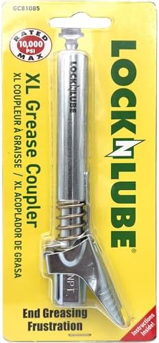 LockNLube Grease Gun Coupler XL - Universal Fit - Extra Reach for Recessed Grease Fittings