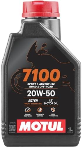 Motul 7100 4T 20W-50 Full Synthetic Motorcycle Oil for V-Twin Harley Davidson Engines, Ester Technology for Smooth Shifting, JASO MA2 Wet Clutch Compatible, API SP Certified 1L