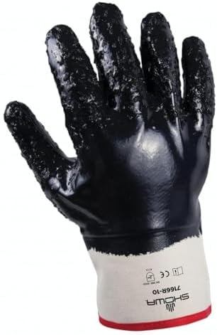 SHOWA 7166R Fully Coated Nitrile General Purpose Work Glove with Cotton Jersey Liner, Chemical & Oil Safety Protective Gear, Waterproof Gloves with Rough Grip, Large, Vending 12-Pack