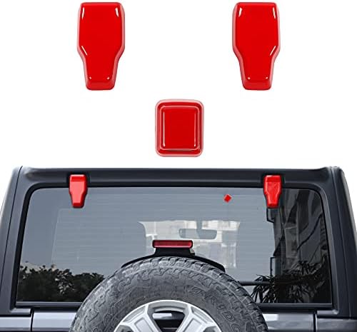 Rear Tail Door Window Hinge & Rain Wiper Nozzle Decorative Cover Fit for 2018-2026 Jeep Wrangler JL JLU(Red)