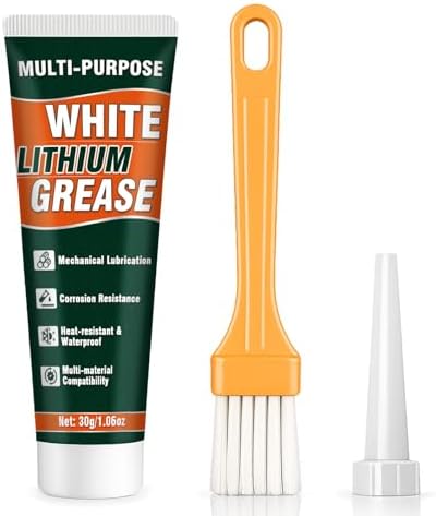 White Lithium Grease Tube with Brush, Multi-Purpose Lithium Grease, Garage Door Lubricant for Hinges, Bearings, Gears, Ideal for Automotive, Marine, Industrial, Waterproof & Rust-Proof (1)