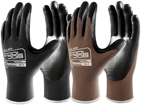 COOLJOB 10/20 Pair Safety Work Gloves for Men Women Non-slip, Nitrile Rubber Coated Working Garden Yard Gloves Bulk with Grip