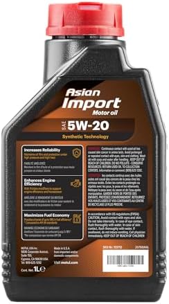 Motul Asian Import 5W20 Synthetic Oil | API SP, ILSAC GF-6A | Supports Fuel Efficiency and Long-Term Engine Protection | Compatible with Honda, Toyota, Nissan, Hyundai, Kia, Subaru | 1L