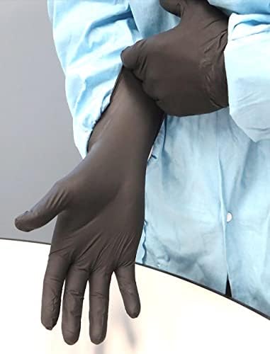 SHOWA 6112PF Sustainable EBT Latex-Free Nitrile Disposable Single Use Safety Gloves, 4 Mil, 9.5" Length, Black, Large, (1 Box/100 Gloves)