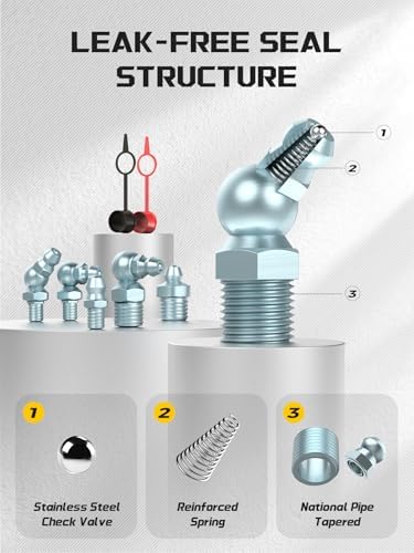 AZUNO Grease Fittings Assortment, 240 Pcs SAE & Metric Grease Nipples NPT 1/4" 1/8" M6 M10, Straight 45 90 Degree Grease Zerk Fittings with Caps for Grease Gun