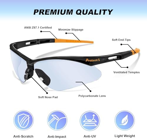 ProtectX Safety Glasses for Men & Women, Safety Sunglasses