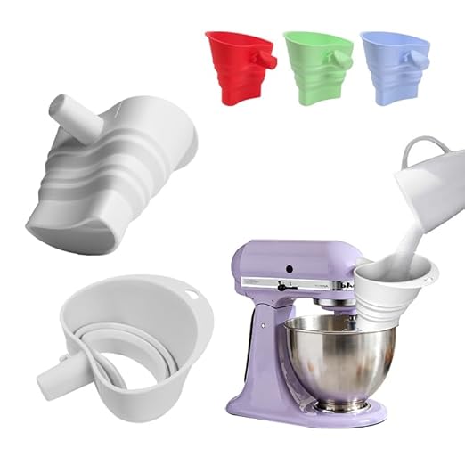 Flour Funnel for Kitchen Aid&Cream Scraper Set, Silicone Food-Grade | Stand Mixer | Leak-Proof Large Capacity Collapsible Design (red, Extended * 1 + Cream Scraper Set)