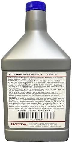 Honda 08798-9108 DOT 3 Motor Vehicle Brake Fluid 32 FL OZ (1 Quart) (4)