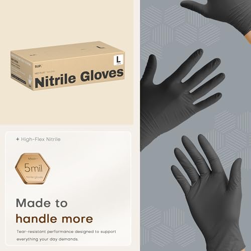 SUP Med Plus™ Nitrile Gloves, 5 Mil Powder-Free Disposable Black 75 | 750Ct
