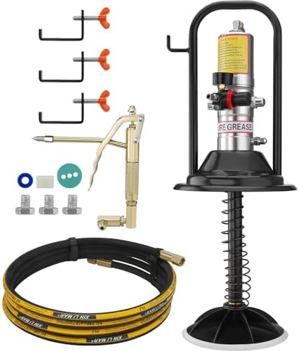 VEVOR Grease Pump, Air Operated Grease Pump with 13 ft High Pressure Hose and Grease Gun, Pneumatic Grease Pump with Barrel Cap, Portable Lubrication Grease Pump 360° Gun Head